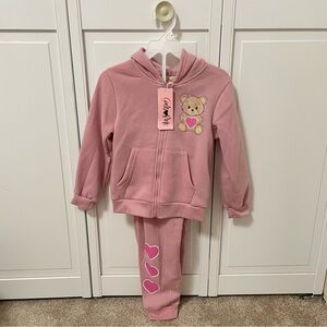 Girls Love Pink 4T Jogger Set Outfit 2-Piece Teddy Bear Heart Love New